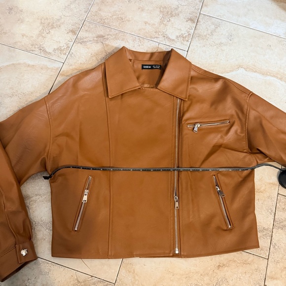 SHEIN Brown/Tan Faux Leather Moto Jacket – Size S - Picture 6 of 9